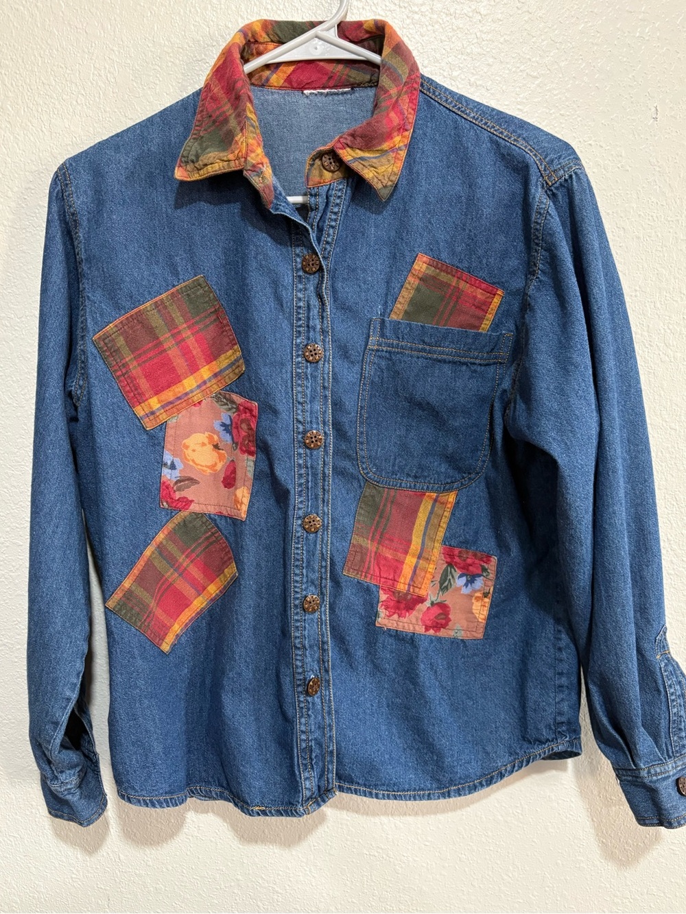 Denim Patchwork Button-Up Jacket - Blue
